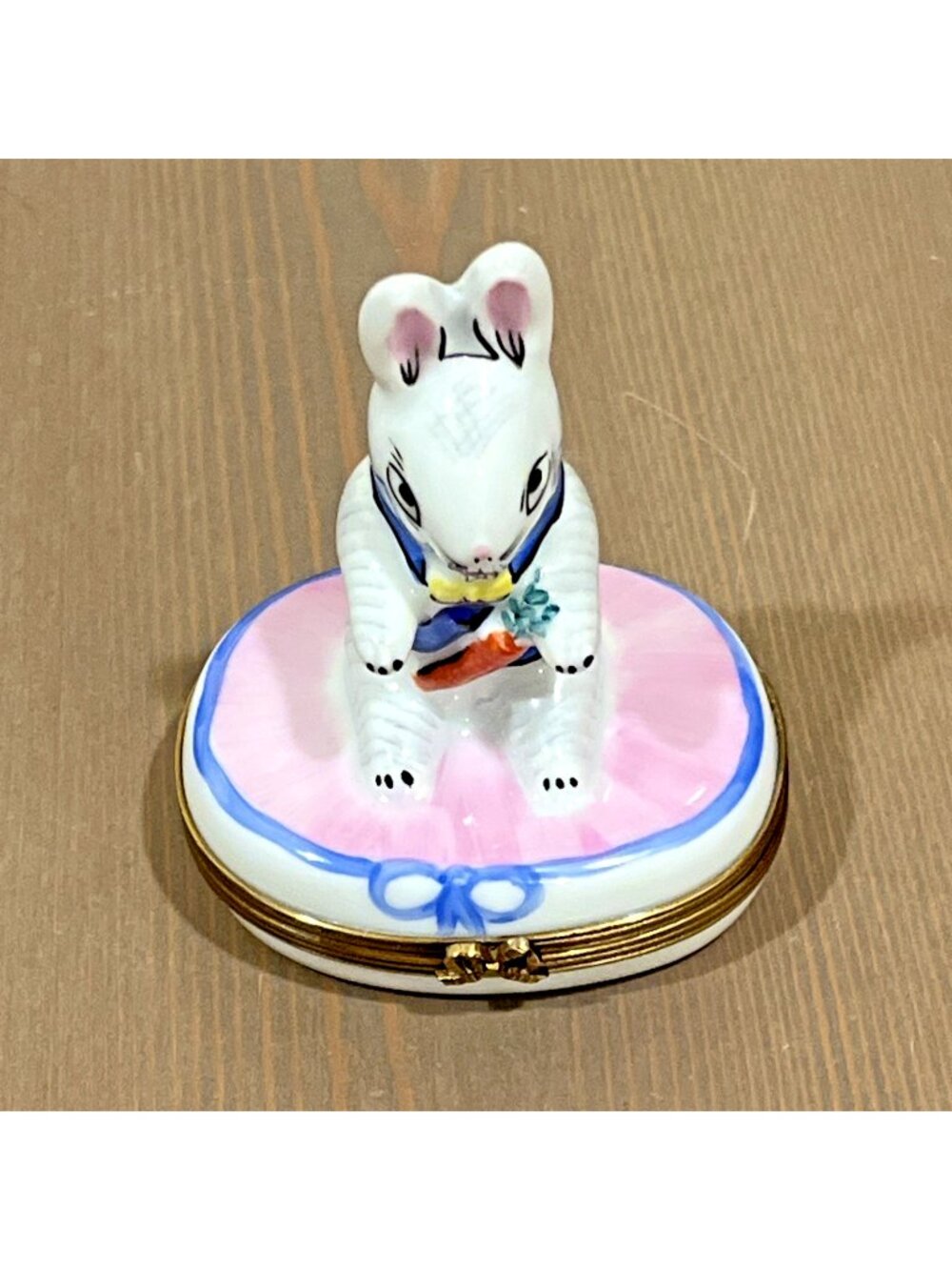 Rochard Limoges Porcelain Trinket Box Bunny Rabbit w/Carrot Hand painted France